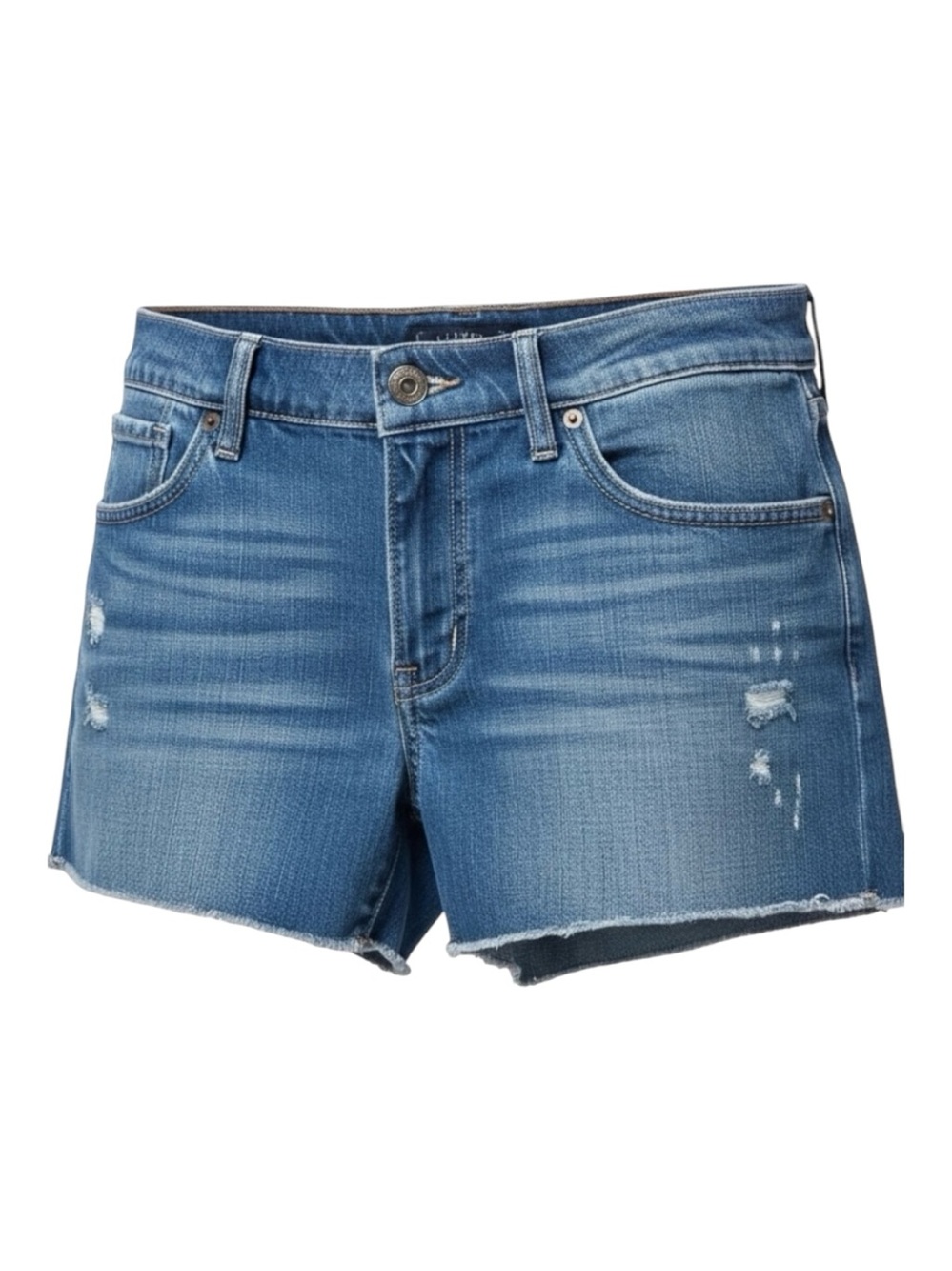 Lucky Brand Malibu Short Medium Blue Wash Frayed Hem Women’s Denim Short 2/26